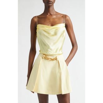 Balmain Thin Straps Silk Satin Camisole in 1Gd Pale Yellow at Nordstrom, Size 12 Us
