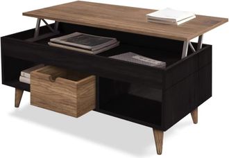 HOGAR 24 Mesa centro Atelier elevable madera maciza natural, encerado y negro