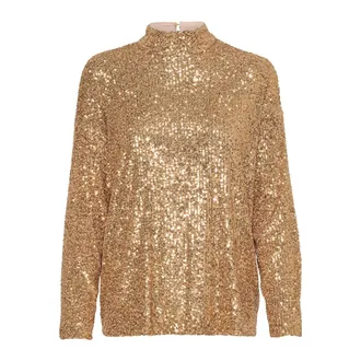 Saint Tropez Gold Sequin Blouse with High Neck - female - Saint Tropez - Blouses - Yellow - M - Blouses & Shirts
