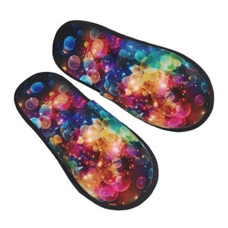 Generic Cotton Slippers Colorful Rainbow Stars Warm Plush Slippers Reusable Cotton Slipper For Home Hotel Guest Room M