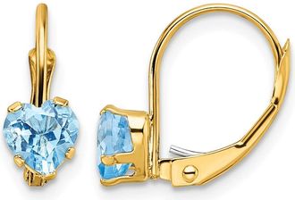 Diamond2Deal 14k Yellow Gold 5mm Heart Blue Topaz Drop Dangle Earrings