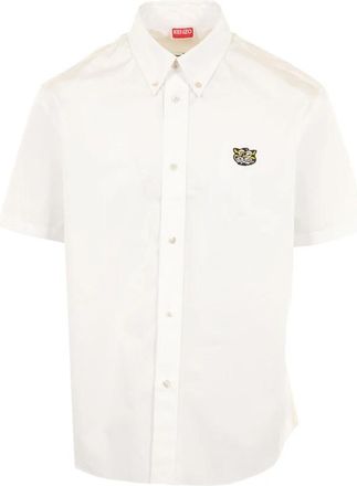 Kenzo Wild Tiger Short Sleeve Shirt - Heren - Korte mouwen Overhemden - Wit - M - Katoen - Overhemden