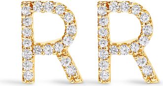 House of Brilliance 10K Gold 1/10 Cttw Diamond Initial A to Z Stud Earring