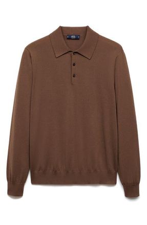 Mango Merino Wool Polo Sweater in Medium Brown at Nordstrom, Size Large