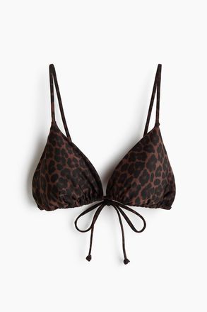 H&M Wattiertes Triangel-Bikinitop - Dunkelbraun/Leopardenprint