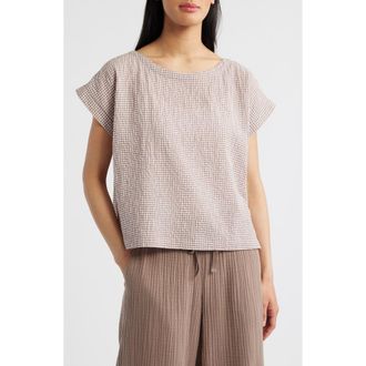 Eileen Fisher Ballet Neck Boxy Organic Cotton Blend Top in Cocoa at Nordstrom Rack, Size X-Large
