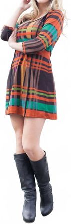 Papillon Plaid Quater Sleeve Sweater Dress In Rust