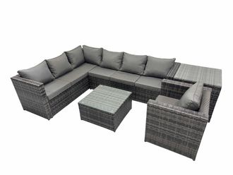 Fimous Patio Furniture Sets with Corner Sofa Chair Coffee Table Side Table in Dark Grey