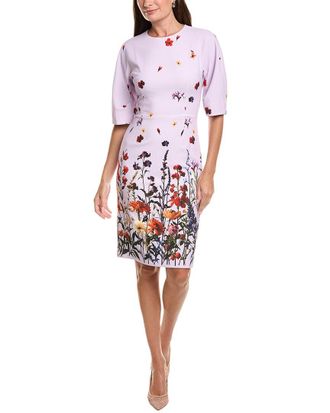 Teri Jon by Rickie Freeman Crepe Floral Placement Print Wide Sleeve Sheath Dre