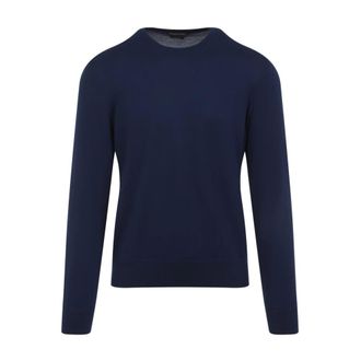 Tom Ford Round-neck Knitwear, male, Blue, L, Blue Wool Jumper Aw25