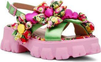 Betsey Johnson Jeromy Platform Sandal in Green Floral Multi at Nordstrom, Size 5.5