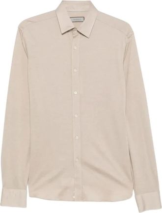 Canali Overhemden, Heren, Beige, S, Camisa Sport