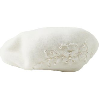 Saachi Faux Pearl Embellished Beret in Ivory at Nordstrom Rack