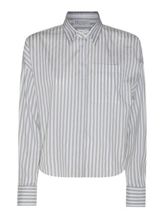 Brunello Cucinelli White And Grey Cotton Shirt