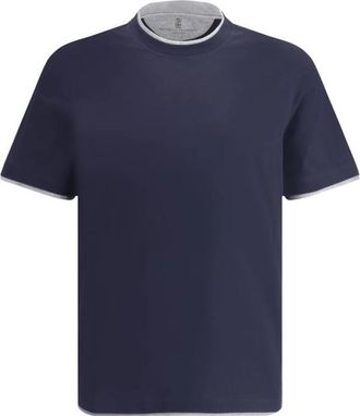 Brunello Cucinelli Cotton T-Shirt - Heren - T-shirts - Blauw - 2XL - Katoen - Tops