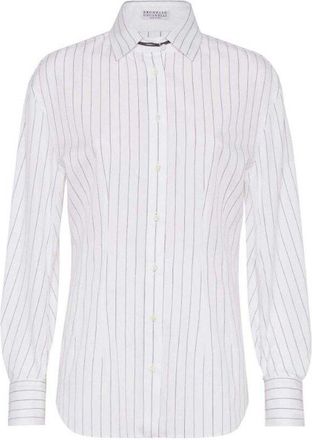 Brunello Cucinelli White Striped Button-Up Shirt, Size XXL
