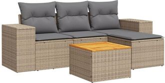 vidaXL Juego De Sof&aacute;s Jard&iacute;n Con Cojines 5 Pzas Rat&aacute;n Sint&eacute;tico Beige Vidaxl