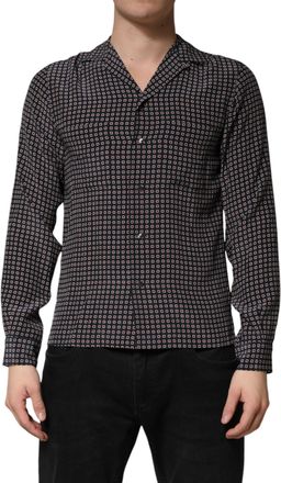 Dolce & Gabbana Black Patterned Silk Men Button Down Mens Shirt