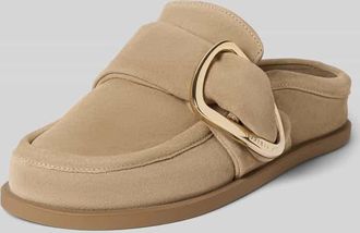 INUIKII Mules aus echtem Leder mit Logo-Detail in Beige, Gr&ouml;&szlig;e 39