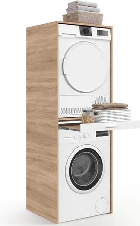 IDMarket Mobile Da Lavanderia Per Lavatrice E Asciugatrice Wallis Con Ripiano Scorrevole Per Cesto Della Biancheria, In Legno E Bianco