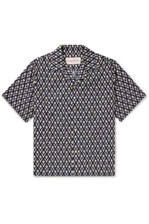 Valentino Garavani Camp-Collar Logo-Print Cotton-Poplin Shirt