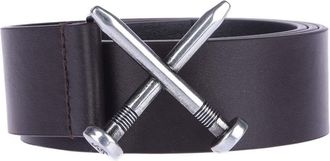 Off-white Mens Accessories Off White Crossed Nail Belt in Black Leather - Size 42 inches