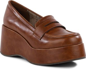 BC Footwear Ambitious Faux Leather Platform Wedge Loafer in Tan at Nordstrom, Size 6.5