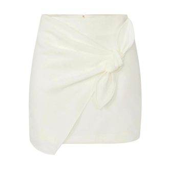Elisabetta Franchi Lichte Cr&ecirc;pe Minirok met Strik - Dames - Rokken - Beige - Maat: S Poliester