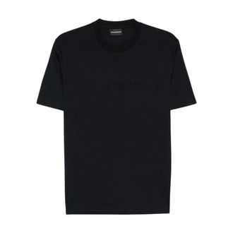 Emporio Armani T-Shirts, male, Blue, Size: 2XL Embossed Logo Crewneck T-Shirt