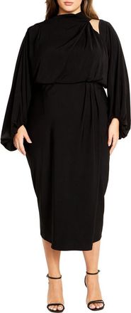 City Chic Jaylee Shoulder Cutout Long Sleeve Dress in Black at Nordstrom, Size Xxl