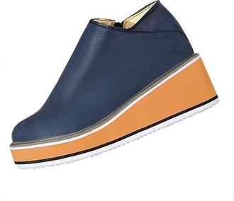 Generic Ankle Boots for Women Wedge Heel Casual Short Booties Stylish Round Toe Solid Color Thick Sole Side Zipper Comfy Walking Boots Outdoor Daily