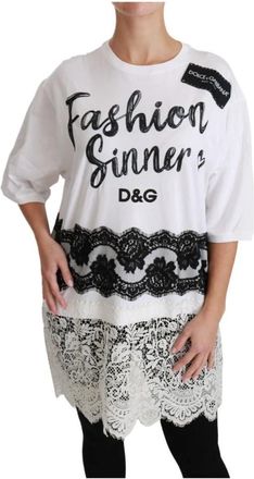 Dolce & Gabbana Fashion Sinner Cotton Lace T-shirt - Dames - T-shirts - Wit - XS - Katoen - Tops