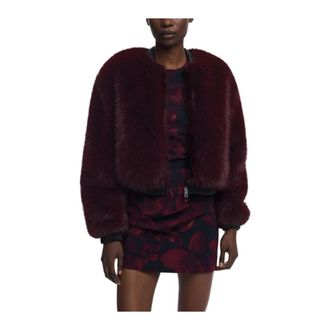 Desigual Faux Fur & Shearling Jackets, female, Red, Size: M Round Neck Zip Fastening Blazer