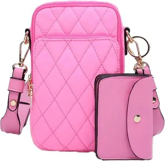Jen & Co. Womens Parker Vegan Quilted Crossbody Bag In Bubblegum