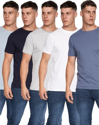Duck and Cover Mens Errington T-Shirt (Pack of 5) (Light Blue/Black/Grey Marl/White/Navy) - Size Small