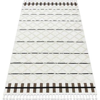 RugsX Rugsx - Alfombra Sevilla Y611a Conducci&oacute;n, Diamantes Marr&oacute;n / Blanco Franjas Bereber Marroqu&iacute; Shaggy White 80x150 Cm