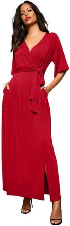 Roaman's Plus Size Flutter Sleeve Wrap Maxi Dress in Classic Red at Nordstrom, Size 36