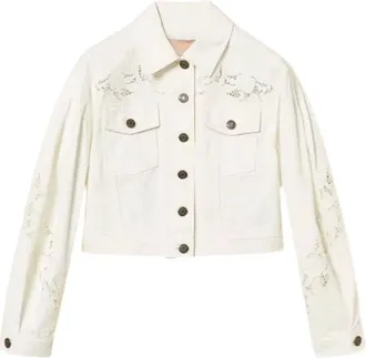 Twin-Set Cropped Jacket with Lace Cut-Out Details