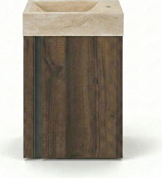 Saniclass Chaci Toiletmeubelset - 40x65cm - 1 deur - 1 kraangat - rechts - fontein travertine - noten