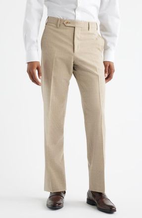 Zanella Devon Flat Front Plaid Wool Dress Pants in Khaki at Nordstrom, Size 32