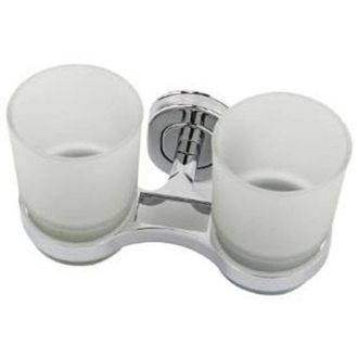 Trade Shop Trade Shop - Portacepillos De Dientes Con Vaso De Cristal Doble Accesorios De Ba&ntilde;o De Pared