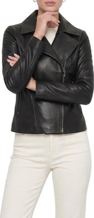 Gorski Genuine Nappa Leather Moto Zip Jacket in Black at Nordstrom, Size Small