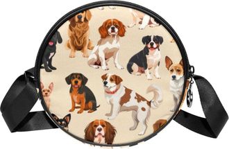 Generic Circle Crossbody Bag for Women, Dog Small Sling Bag Daypack with Zipper Adjustable Shoulder Straps Casual Ladies Girls Round Purse