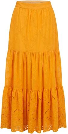 Trussardi Maxirok met Broderie Anglaise en Ruches - Dames - Rokken - Oranje - Maat: S Poliester