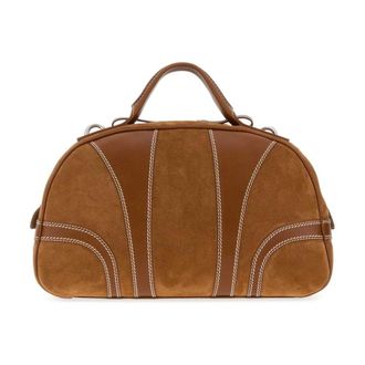 Dries Van Noten Handbags, male, Brown, Size: ONE SIZE Suede and Leather Handbag