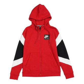 Nike Air Hood Fz Flc Logo Printing Contrasting Colors Sports hooded Fleece Lined Jacket Red CD9223-687