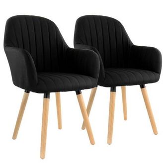 Elama 2 Piece Fabric Tufted Chair with Wooden Legs in Black at Nordstrom