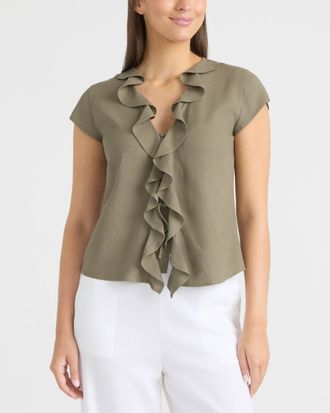 Ellen Tracy Womens Frilled Tie-Front Top