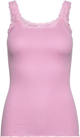 Rosemunde Spitzentop ROSEMUNDE Babette Silk Top, Damen, Gr. XL, pink, Feinripp, Obermaterial: 70% Seide, 30% Baumwolle, unifarben, k&ouml;rpernah h&uuml;ftbedeckend, Rund