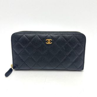 Chanel Black Grained Calfskin Long Wallet (Bi-Fold) (Pre-Owned)